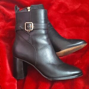 Coach Black Ankle Boots with Gold Buckle
